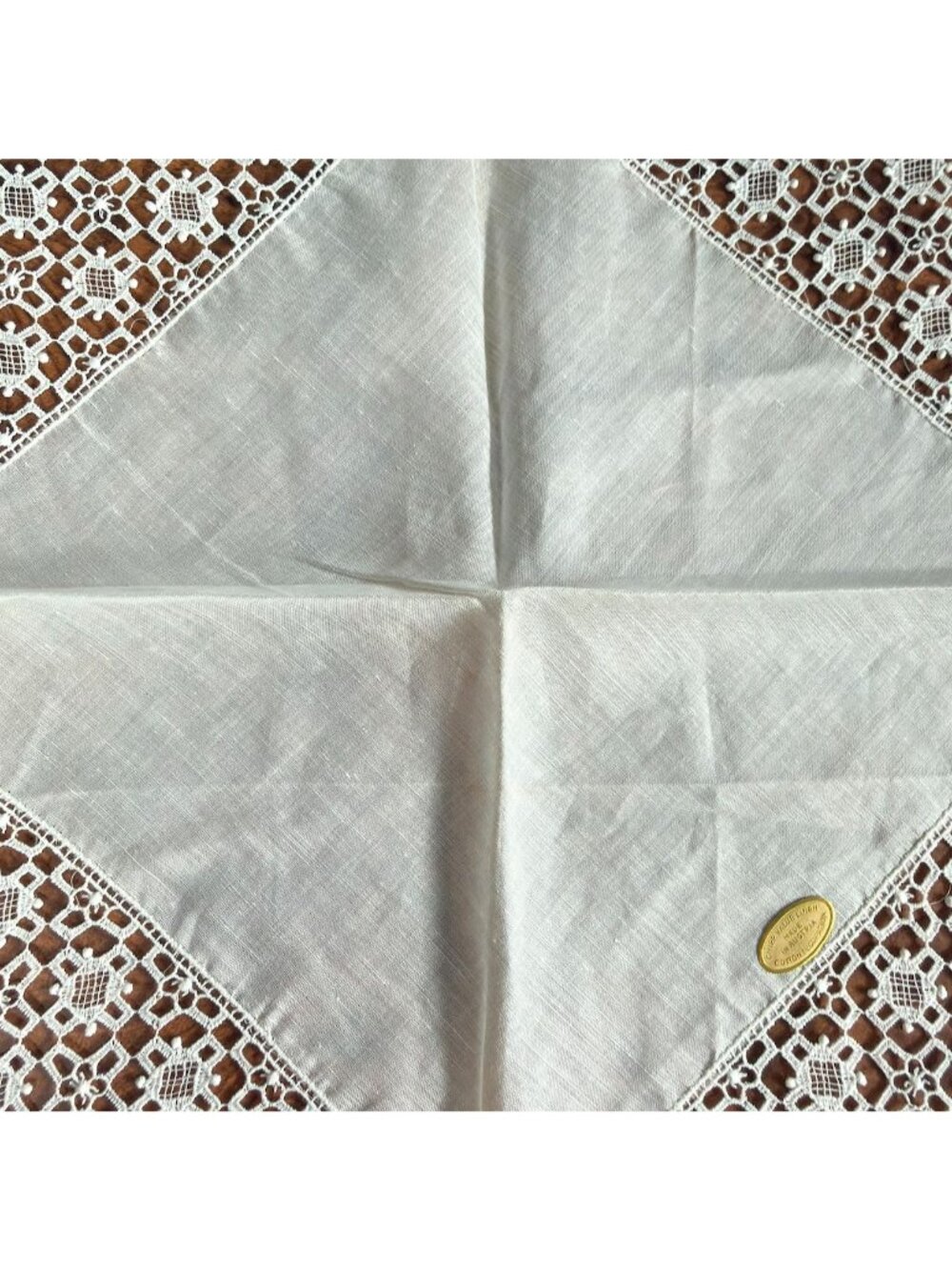 Vtg Austrian Linen Wedding Handkerchief Intricate Ivory Cotton Lace Embroidery - Picture 4 of 7